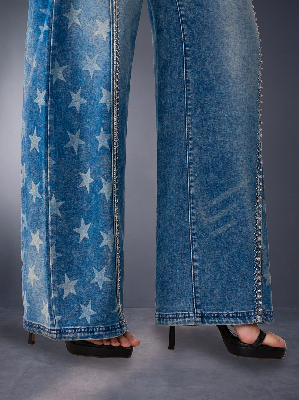 Kendall High Rise Star Embellished Wide Leg Jean
