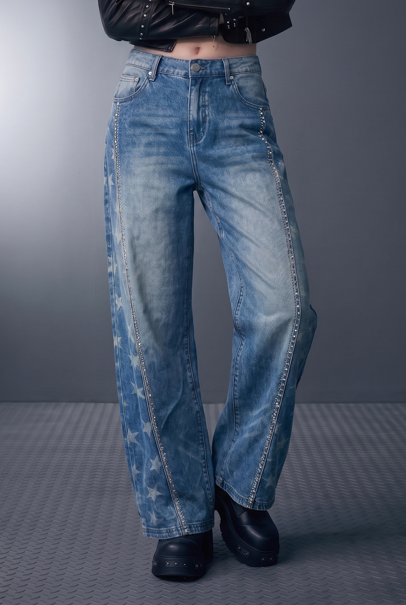 Kendall High Rise Star Embellished Wide Leg Jean