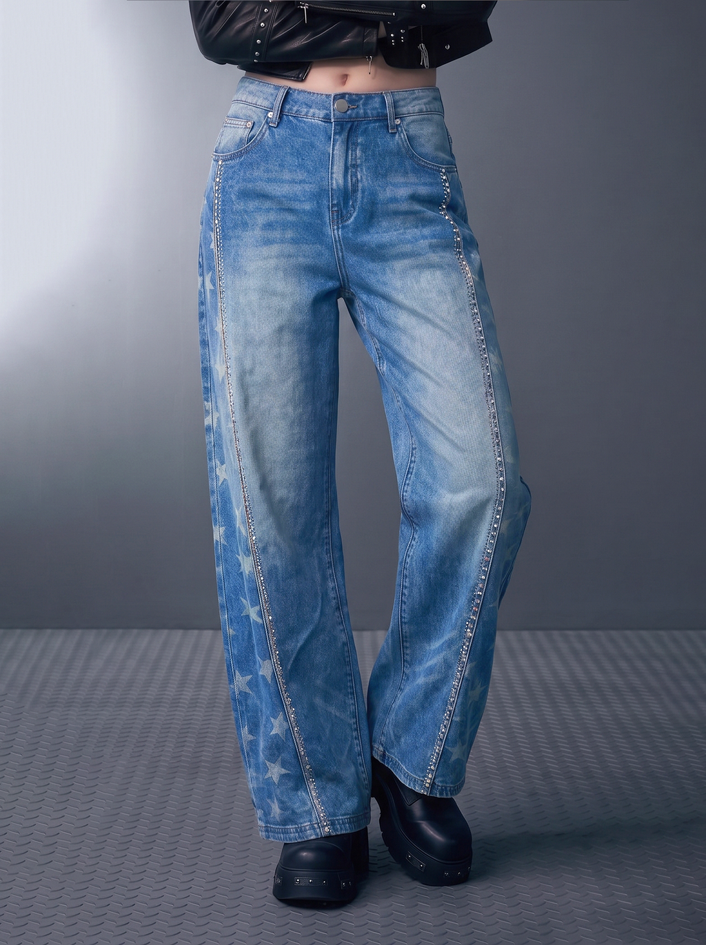 Kendall High Rise Star Embellished Wide Leg Jean