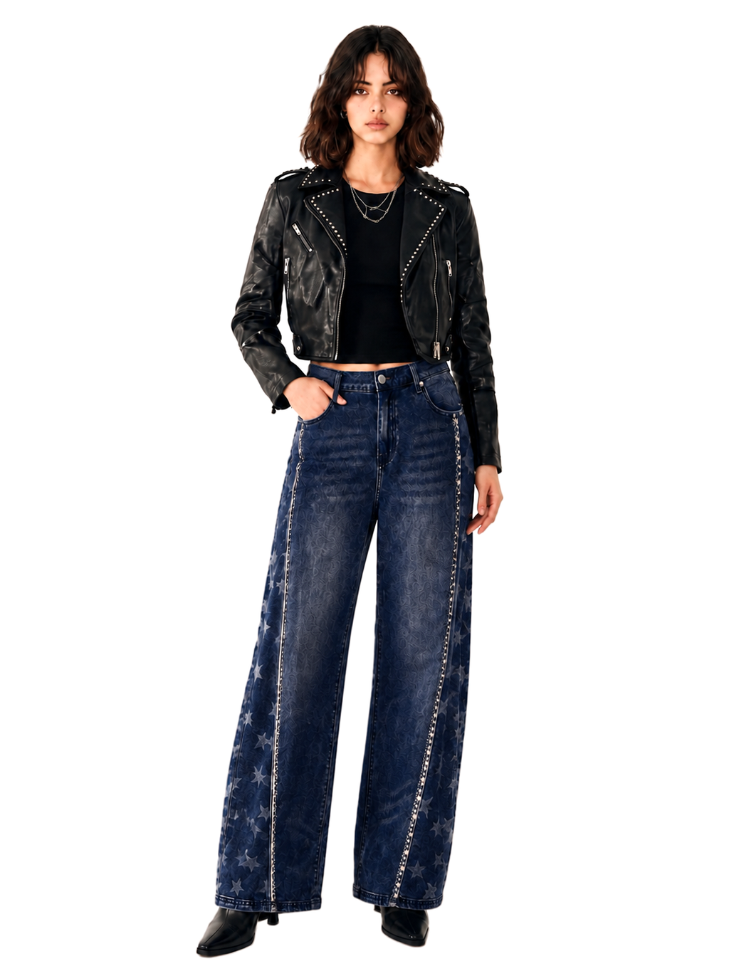 Kendall High Rise Star Embellished Wide Leg Jean