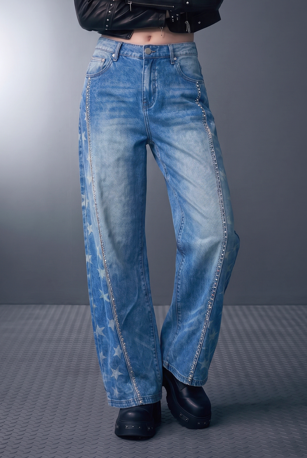 Kendall High Rise Star Embellished Wide Leg Jean