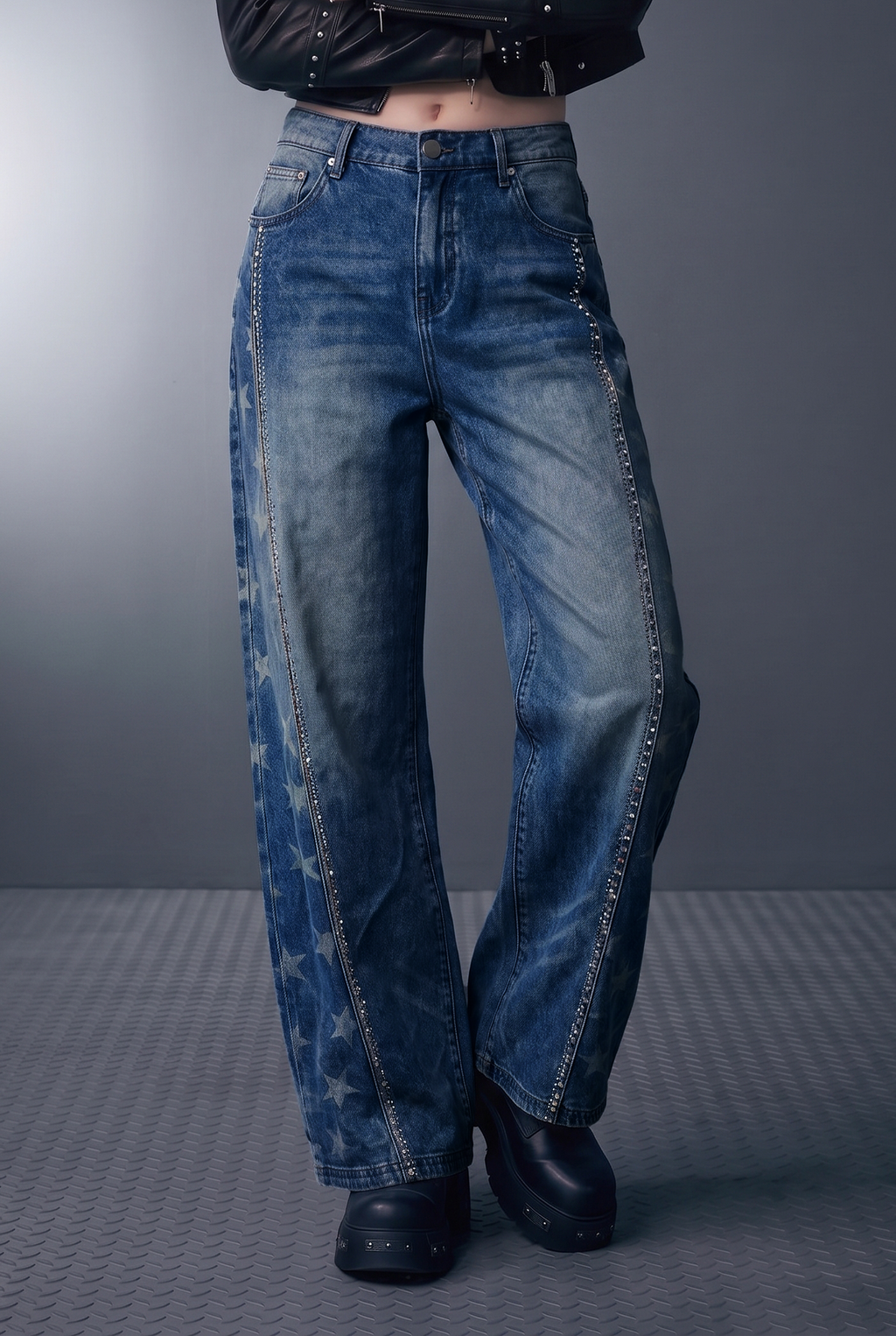 Kendall High Rise Star Embellished Wide Leg Jean