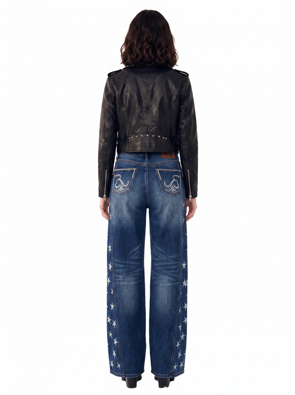 Kendall High Rise Star Embellished Wide Leg Jean