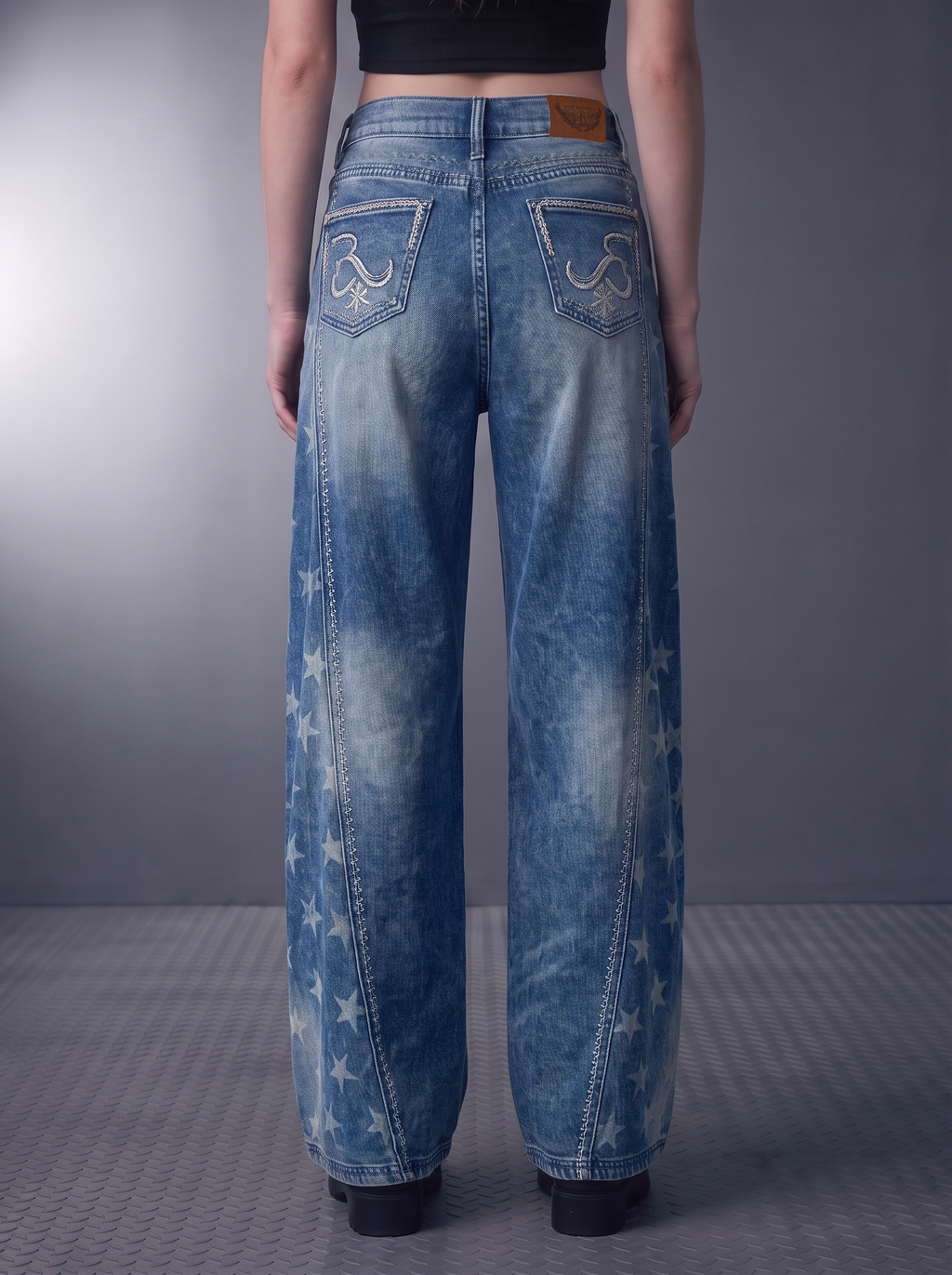 Kendall High Rise Star Embellished Wide Leg Jean
