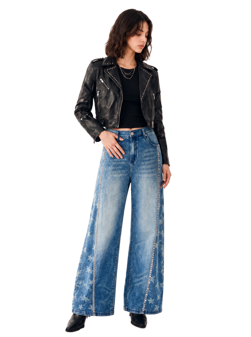 Kendall High Rise Star Embellished Wide Leg Jean