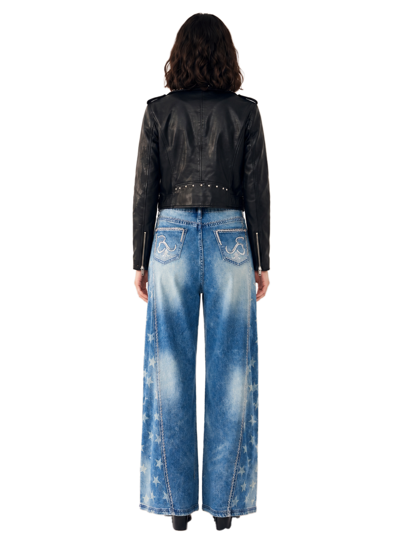 Kendall High Rise Star Embellished Wide Leg Jean