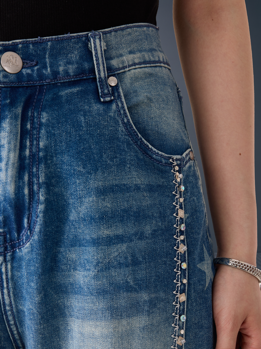 Kendall High Rise Star Embellished Wide Leg Jean