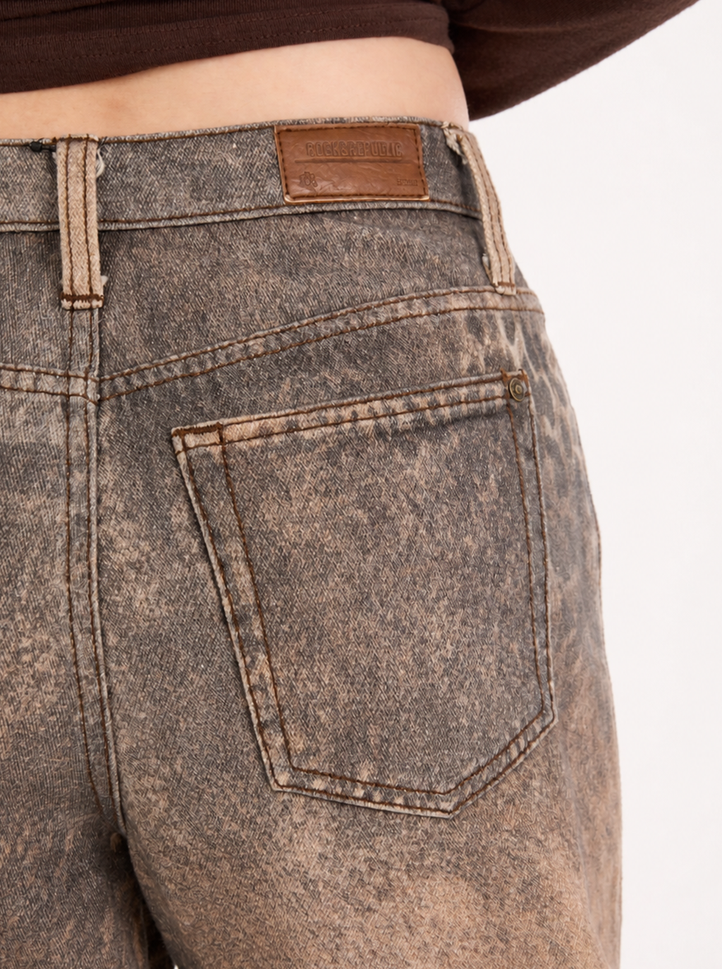 Kaia Mid Rise Animal Print Straight Jean