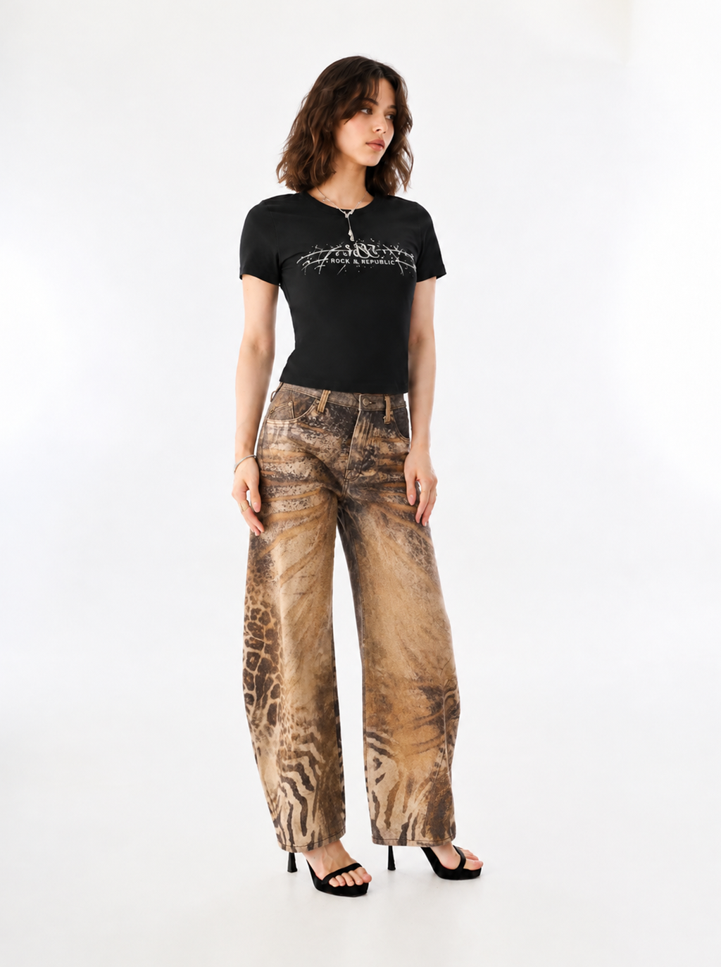 Kaia Mid Rise Animal Print Straight Jean