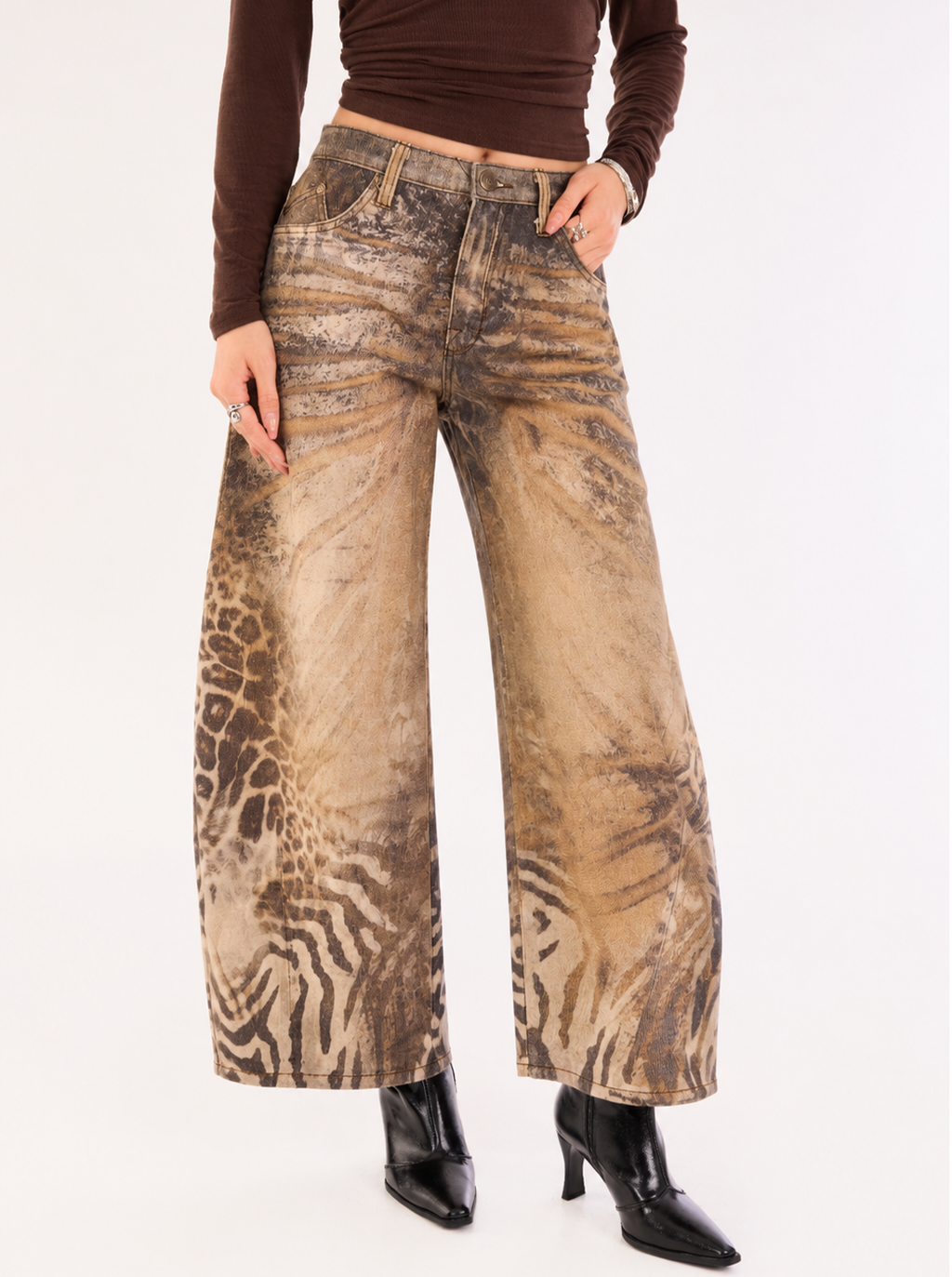Kaia Mid Rise Animal Print Straight Jean