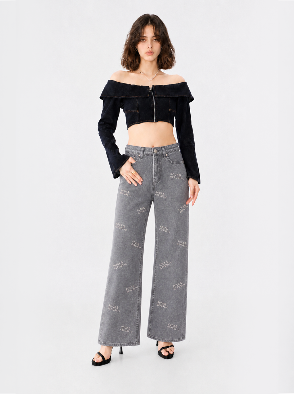 Kaia Tonal Logo Print Straight Jean