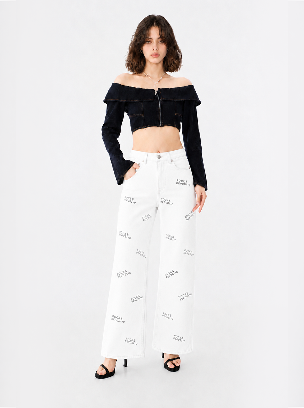 Kaia Tonal Logo Print Straight Jean