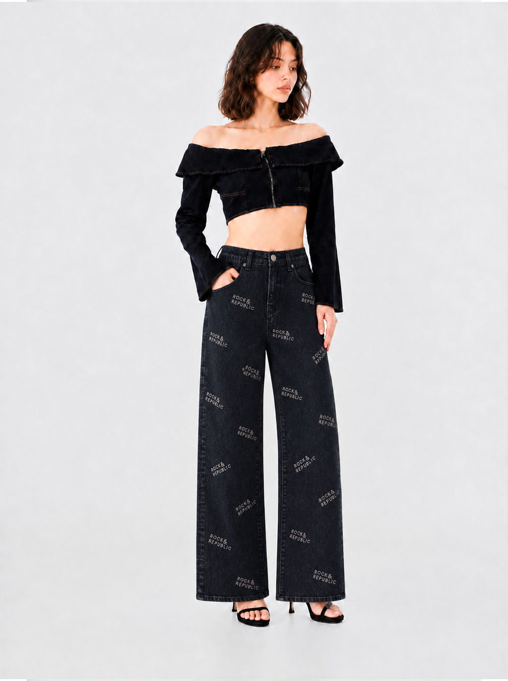 Kaia Tonal Logo Print Straight Jean