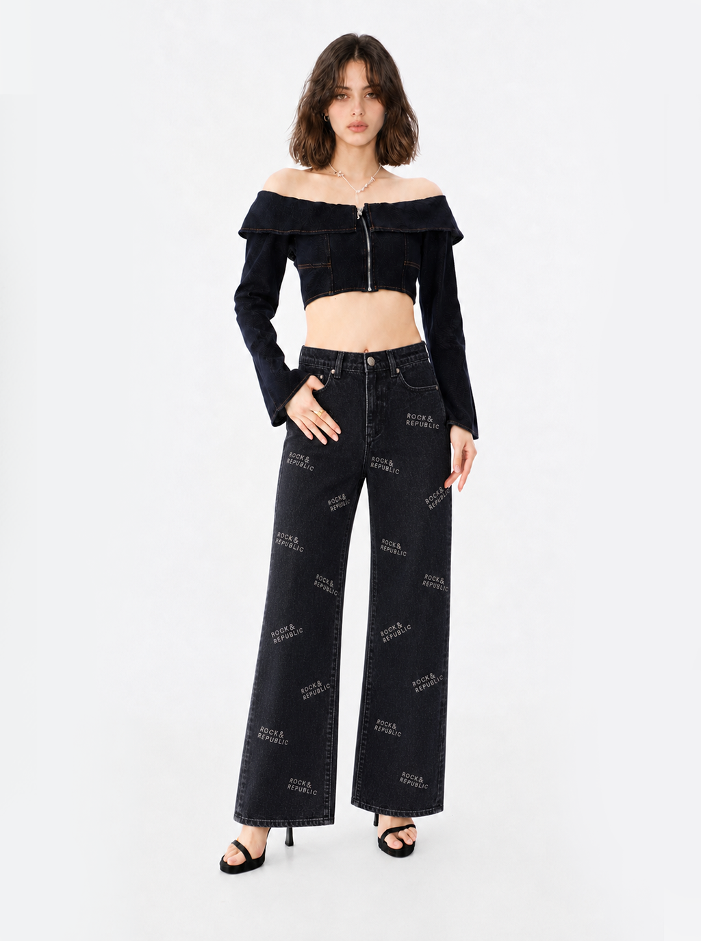 Kaia Tonal Logo Print Straight Jean