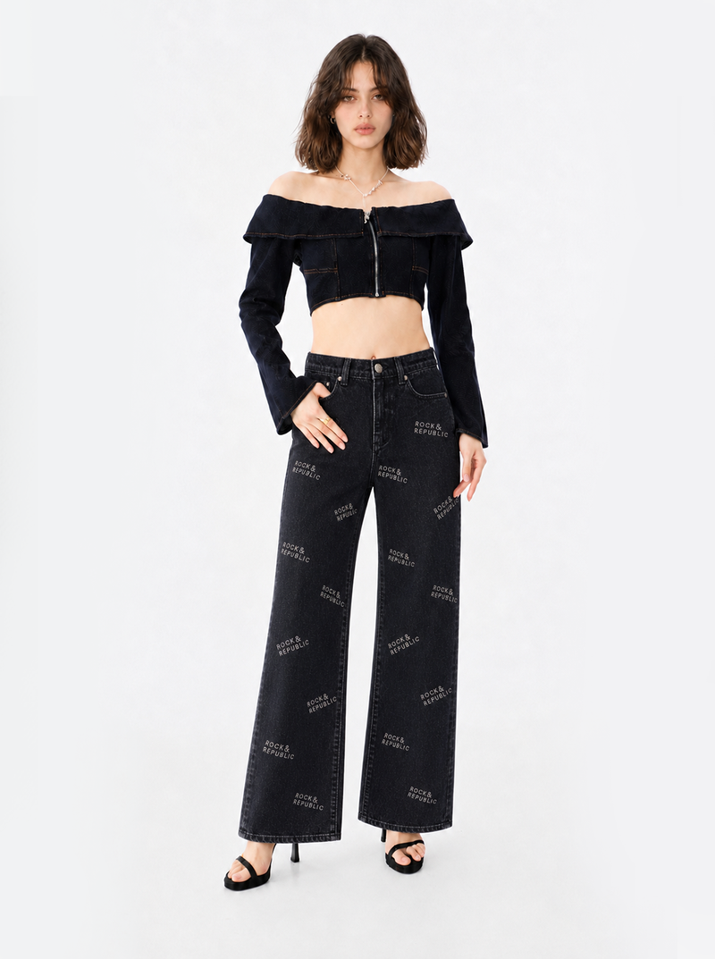 Kaia Tonal Logo Print Straight Jean