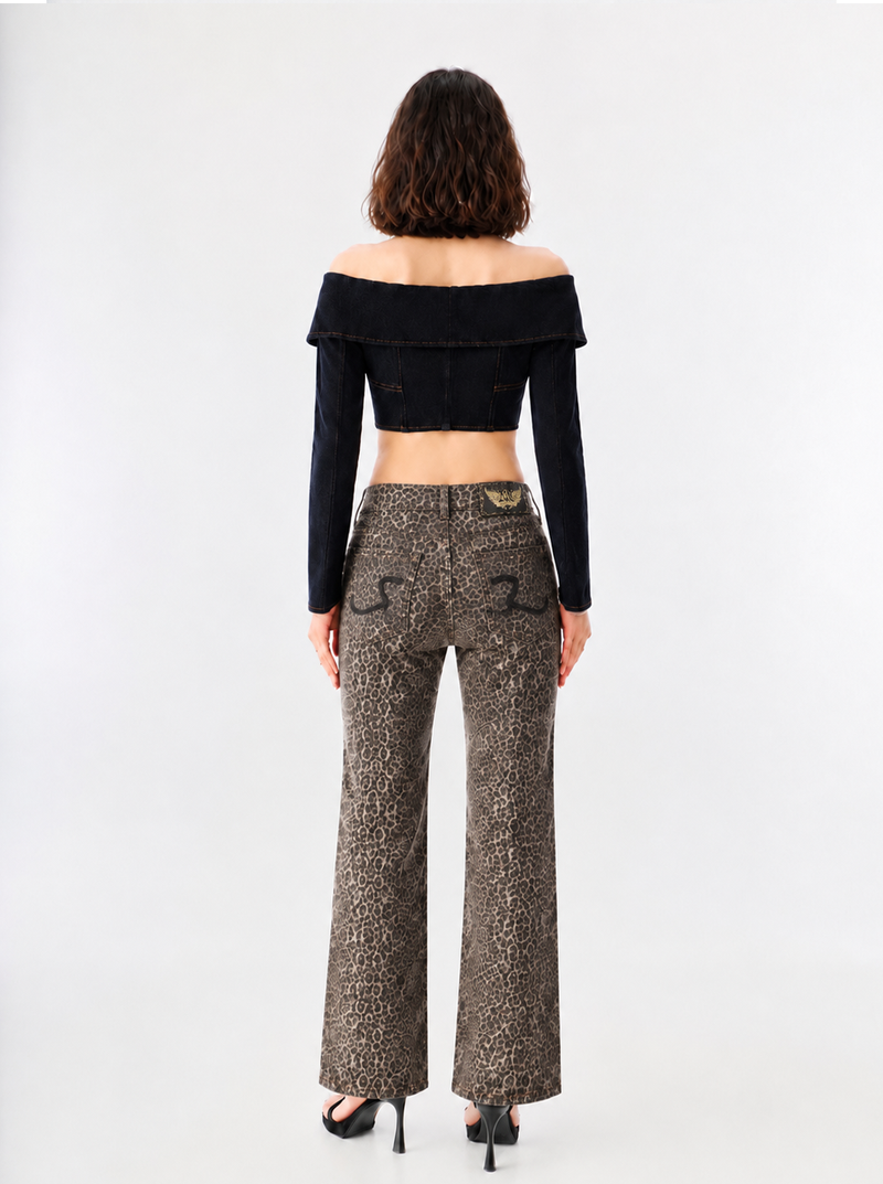 Kaia Brown Leopard Straight Jean