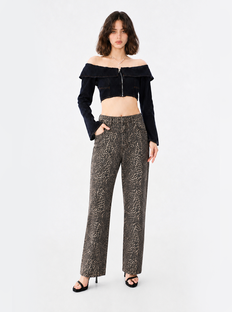 Kaia Brown Leopard Straight Jean