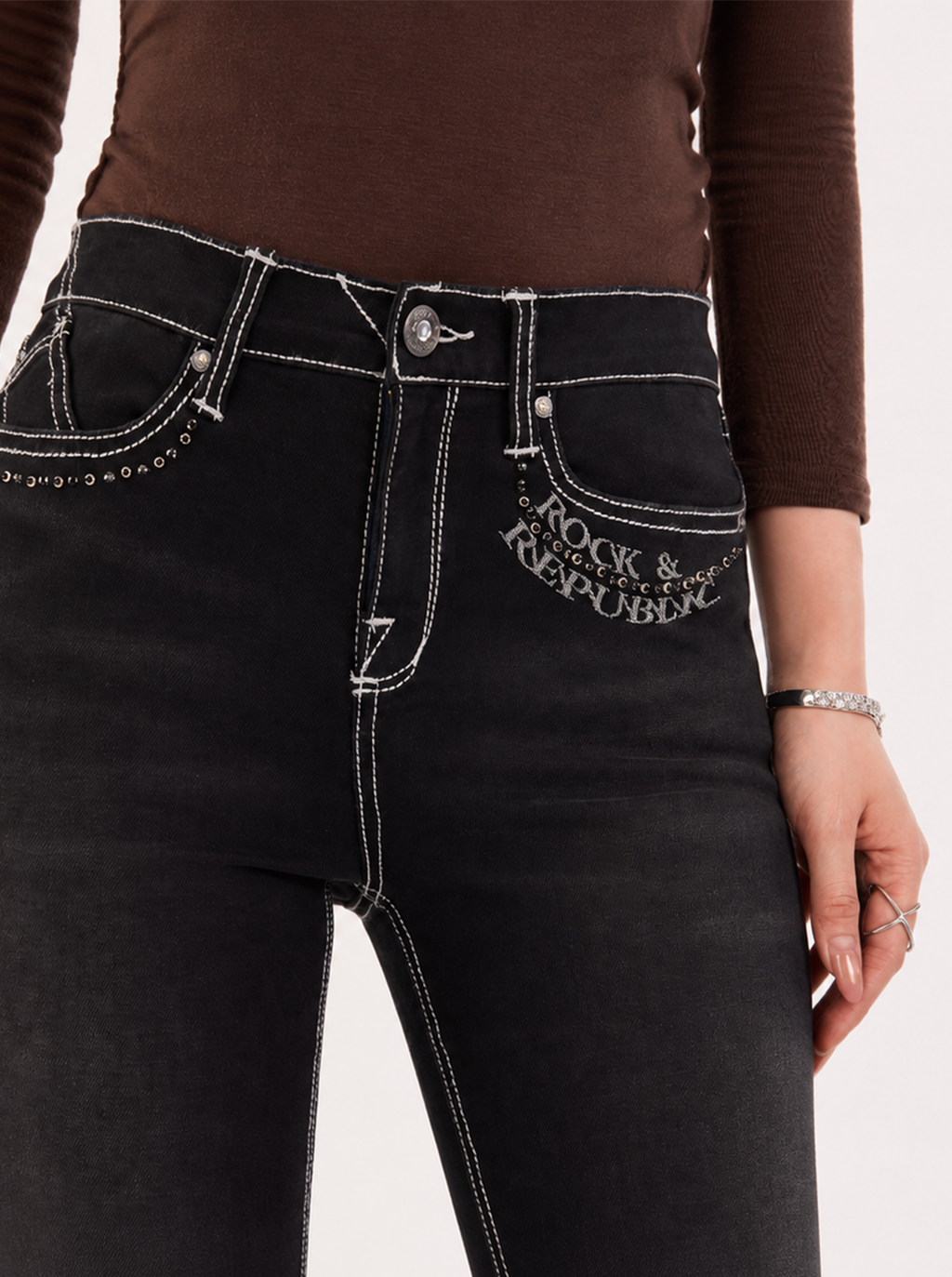 Kaia Skull Embroidered Straight Jean