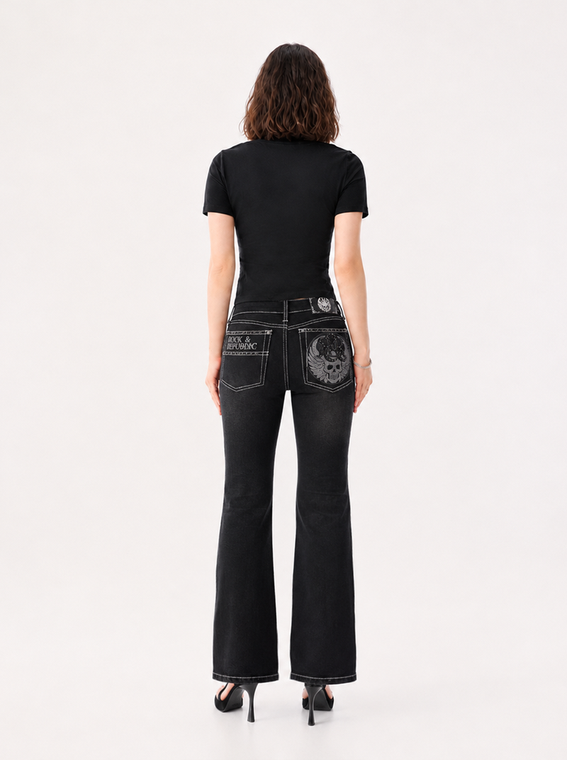 Kaia Skull Embroidered Straight Jean