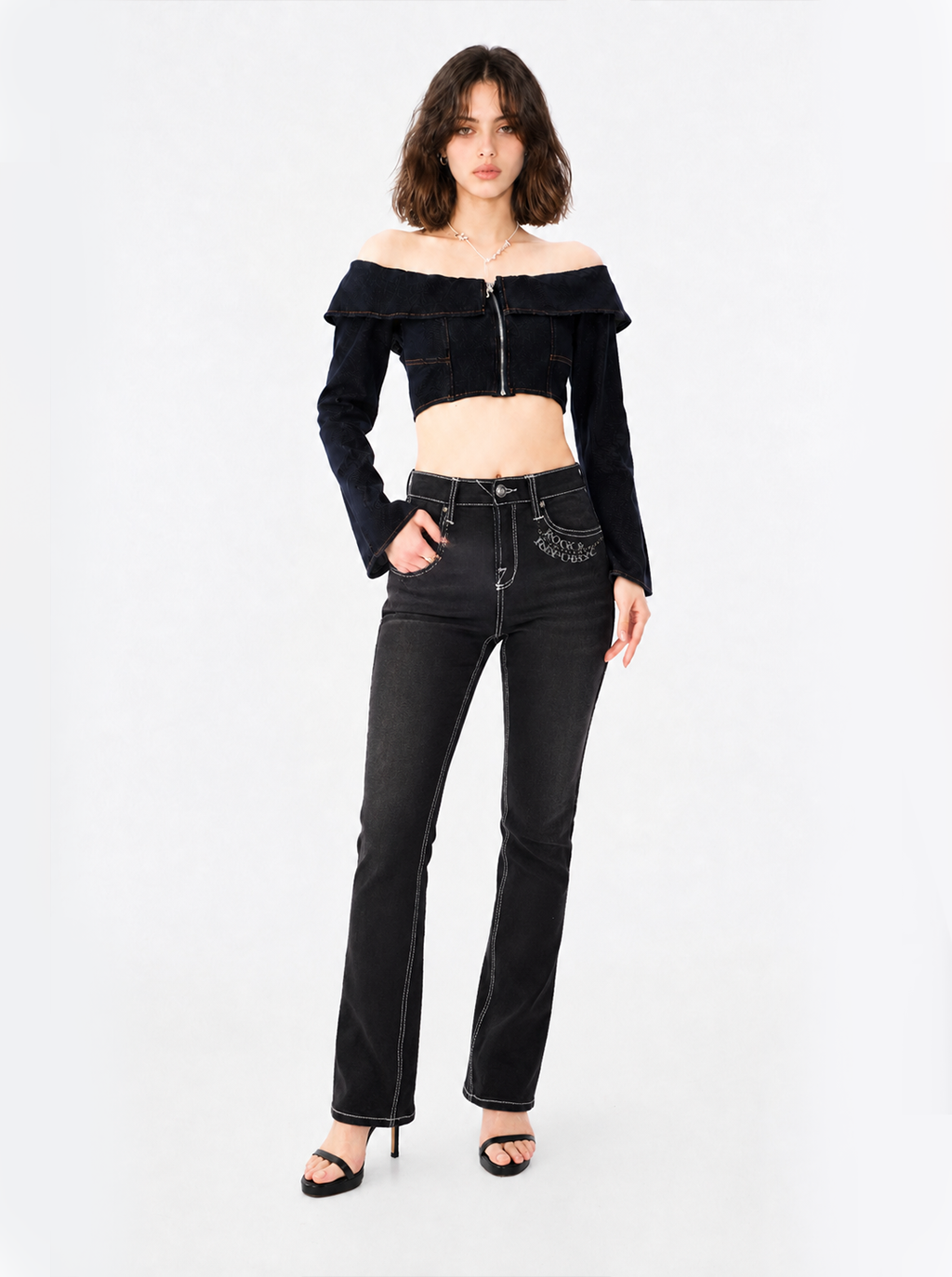 Kaia Skull Embroidered Straight Jean