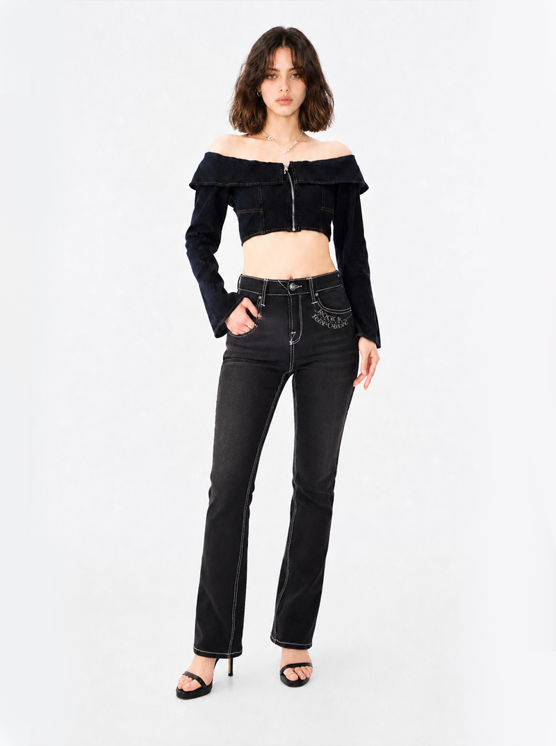 Kaia Skull Embroidered Straight Jean