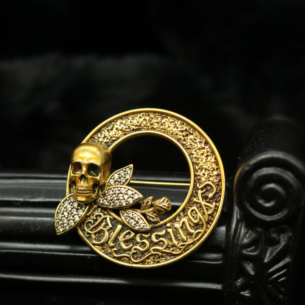 Cubic Zirconia Skull Blessing Brooch