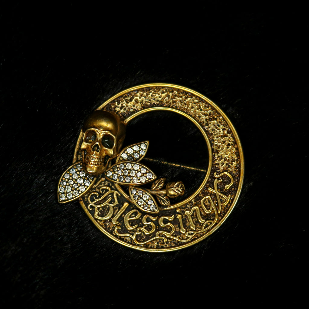Cubic Zirconia Skull Blessing Brooch