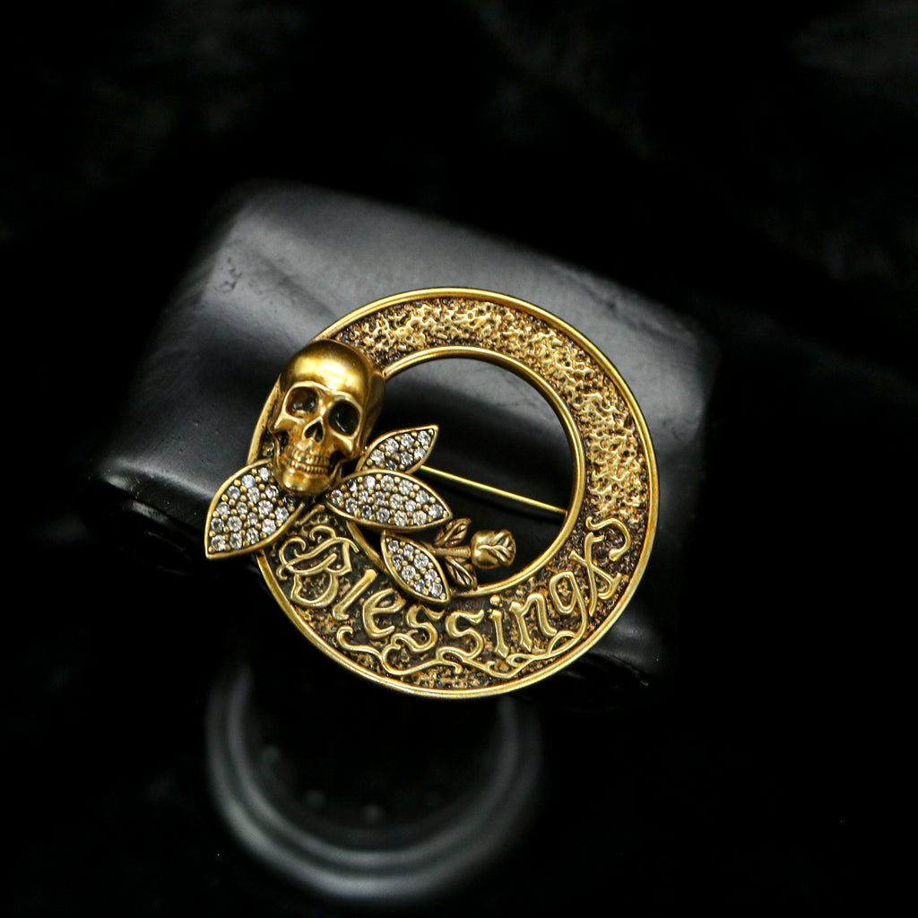 Cubic Zirconia Skull Blessing Brooch