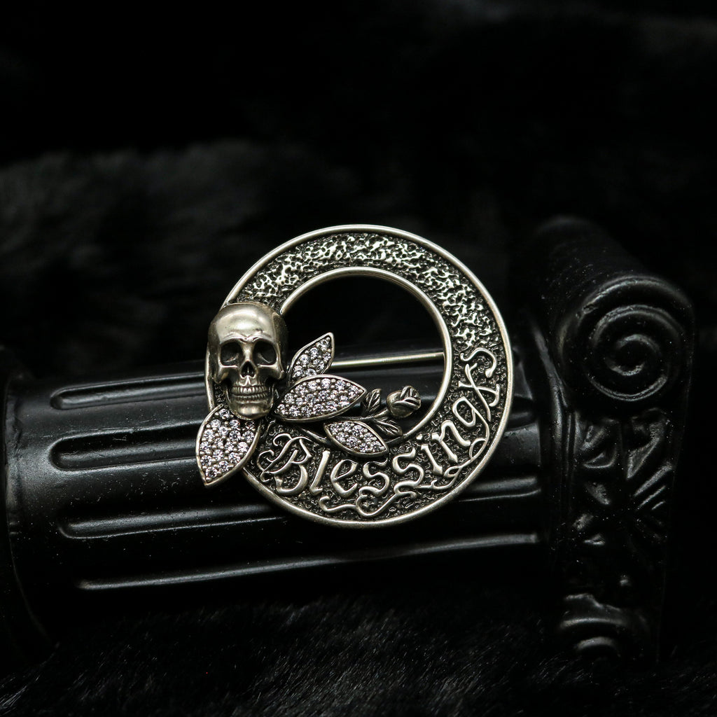 Cubic Zirconia Skull Blessing Brooch