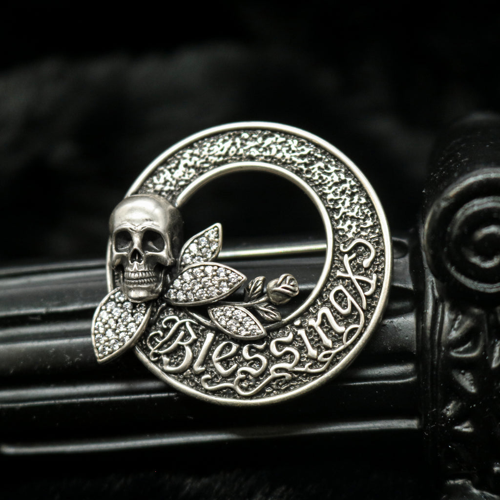 Cubic Zirconia Skull Blessing Brooch