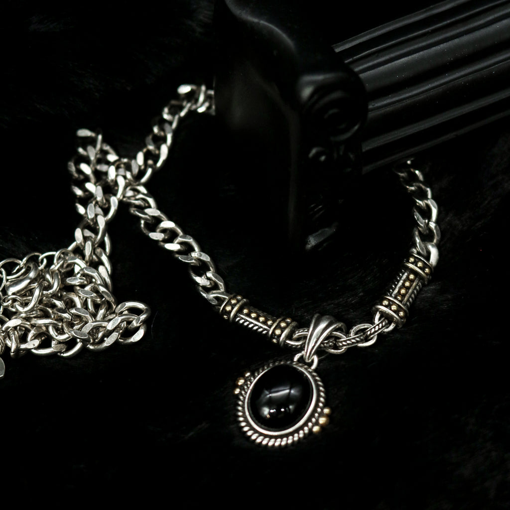 Black Cabochon Link Chain Necklace