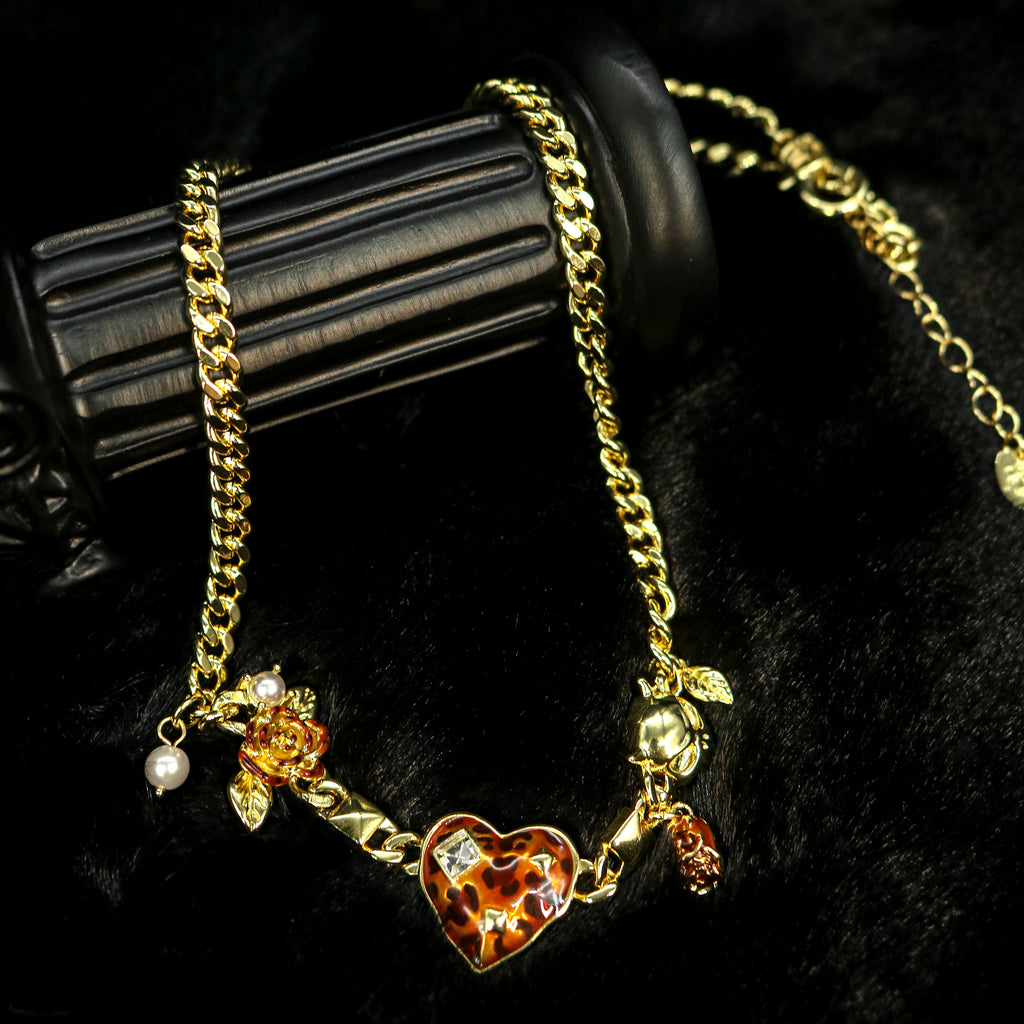Heart Stone Effect Charm Link Wristband