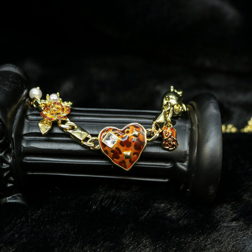 Heart Stone Effect Charm Link Wristband