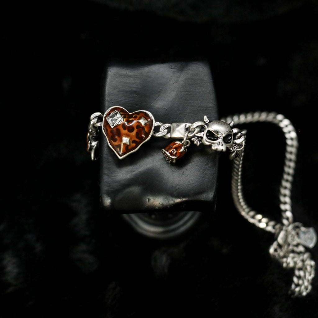 Heart Stone Effect Charm Link Wristband