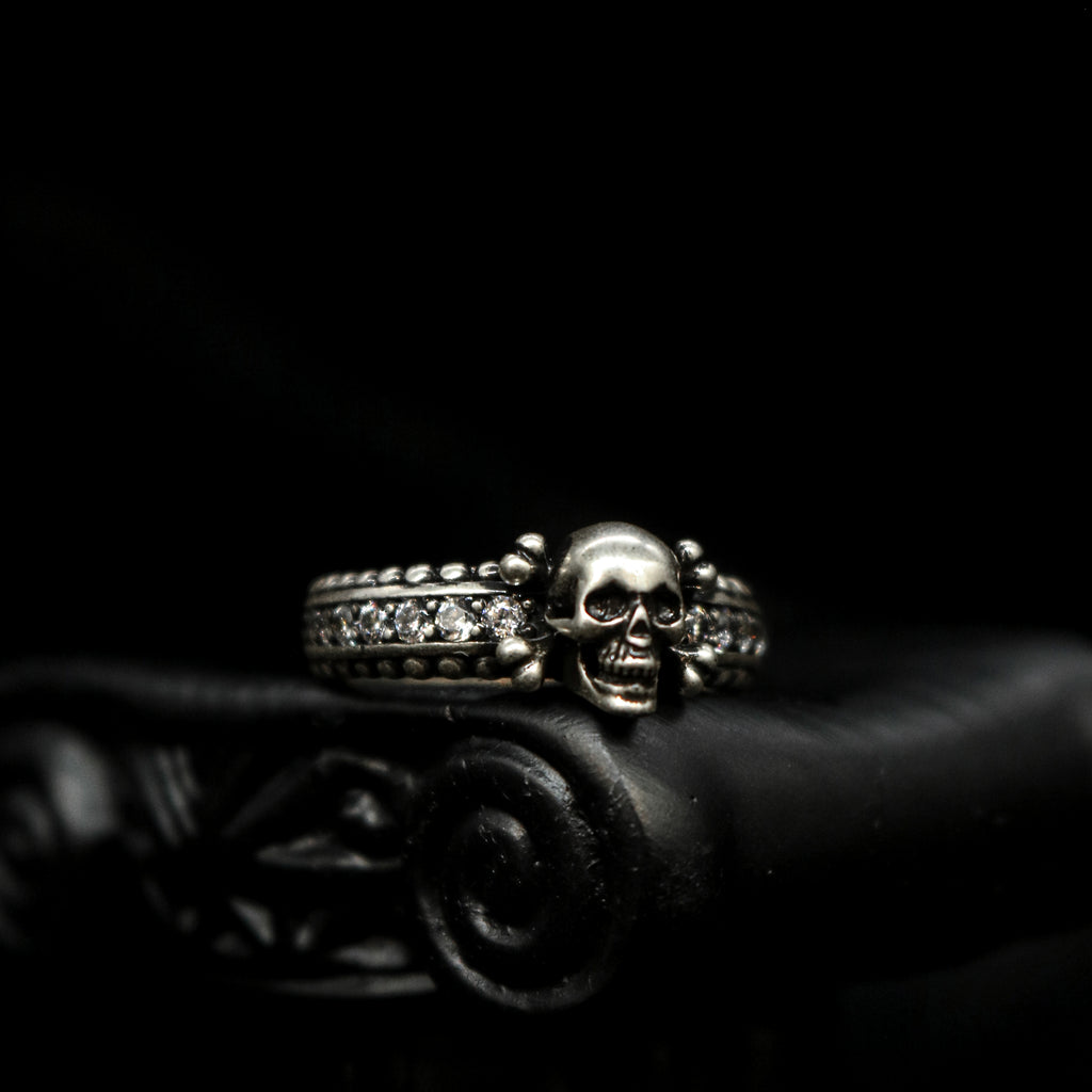 Cubic Zirconia-Embellished Skull Ring