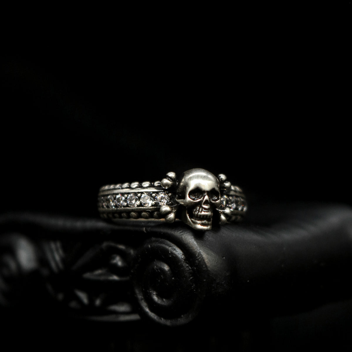 Cubic Zirconia-Embellished Skull Ring