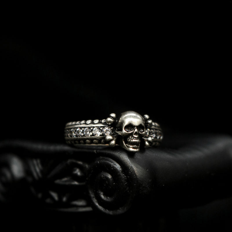 Cubic Zirconia-Embellished Skull Ring