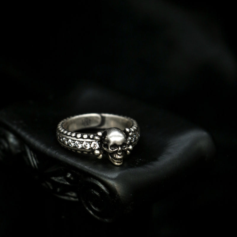 Cubic Zirconia-Embellished Skull Ring