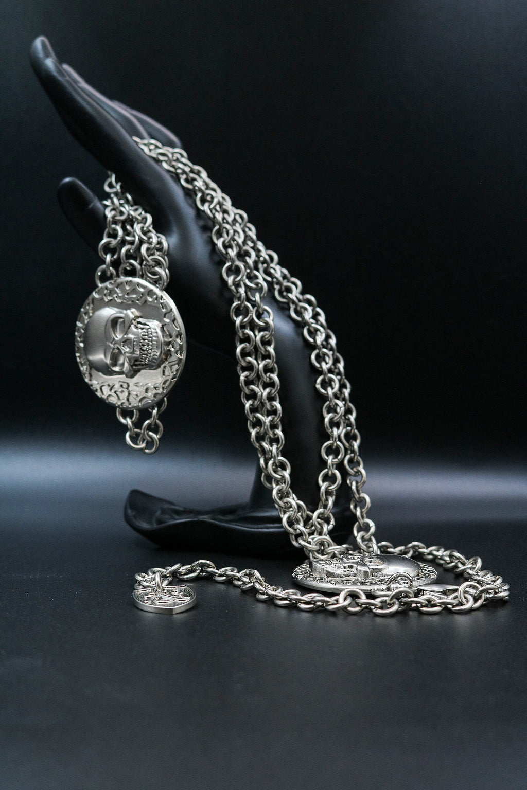 Chain-Embellished Skull Medallion Belt