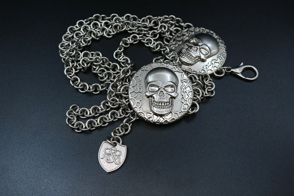 Chain-Embellished Skull Medallion Belt