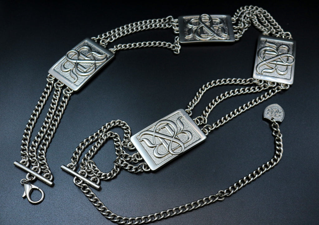Chain-Embellished Logo Plaque Belt