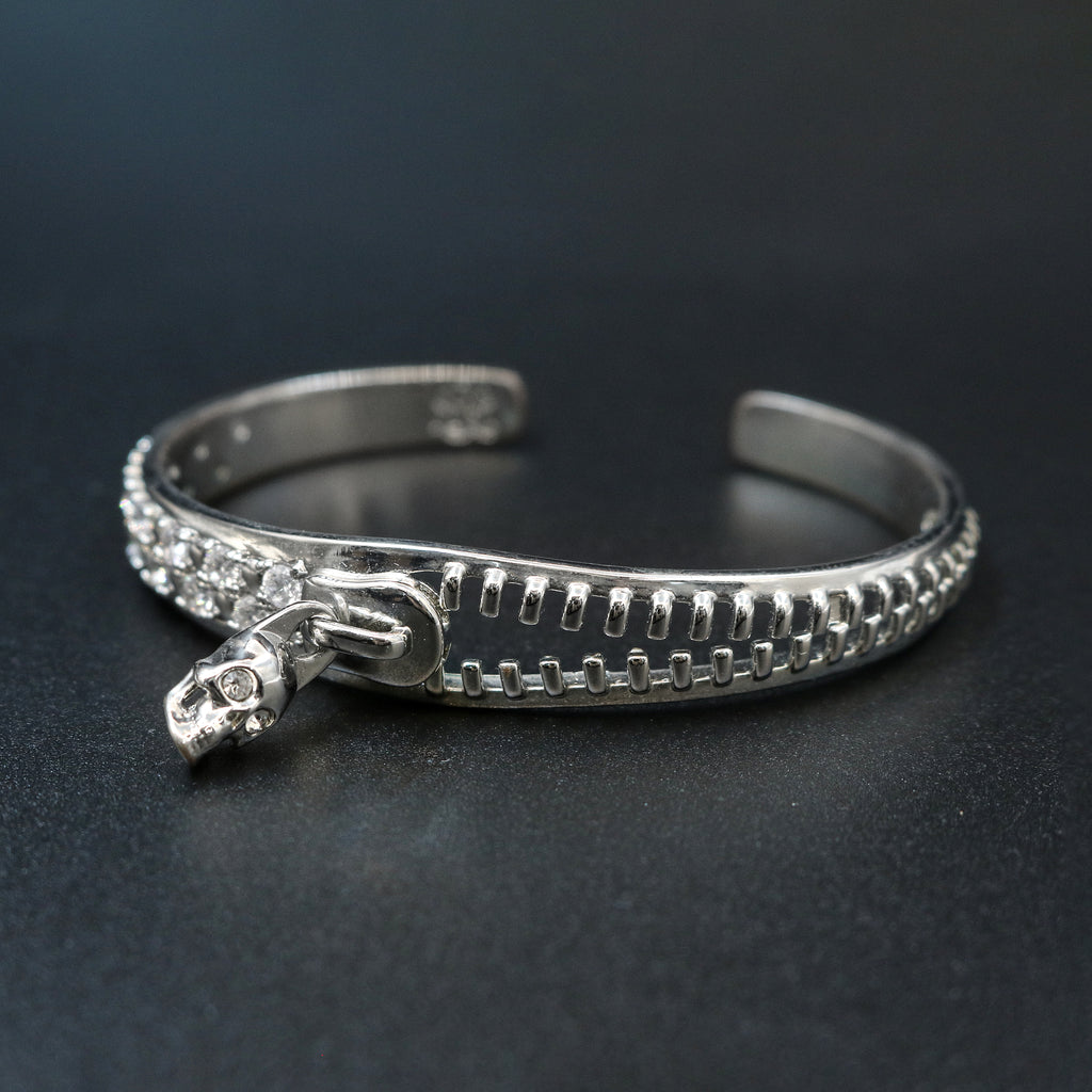 Zircon Skull Drop Open Cuff Bangle