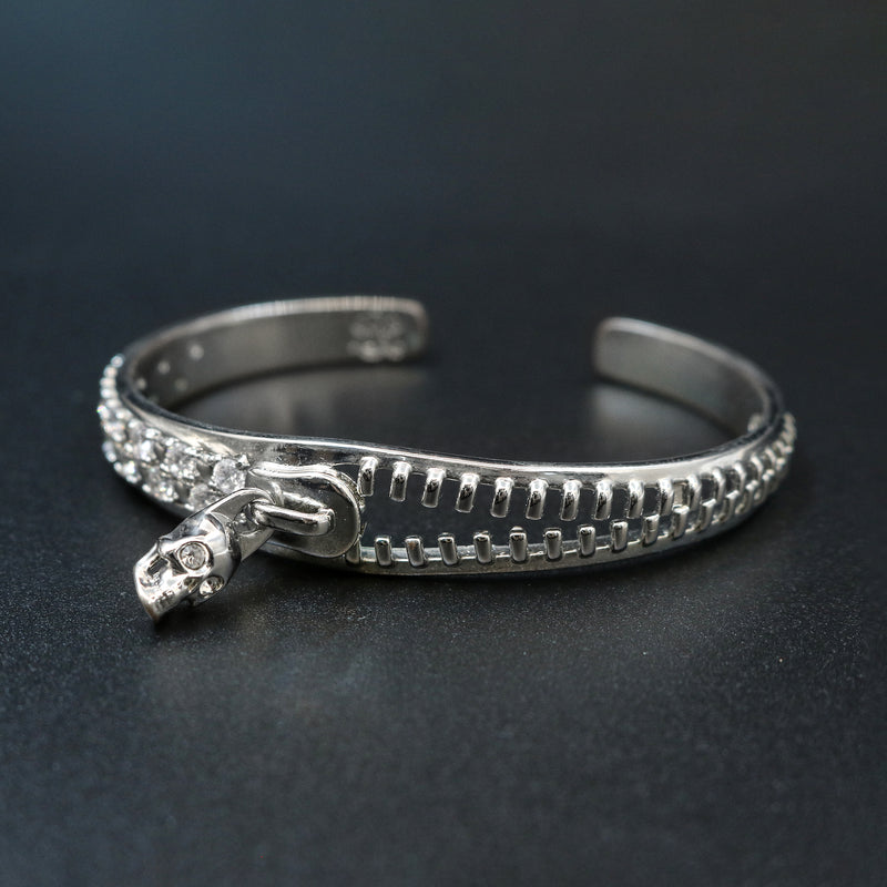 Zircon Skull Drop Open Cuff Bangle