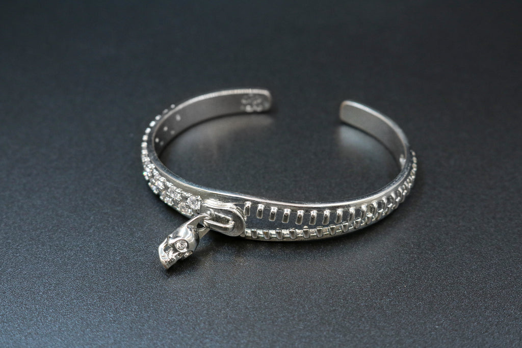 Zircon Skull Drop Open Cuff Bangle