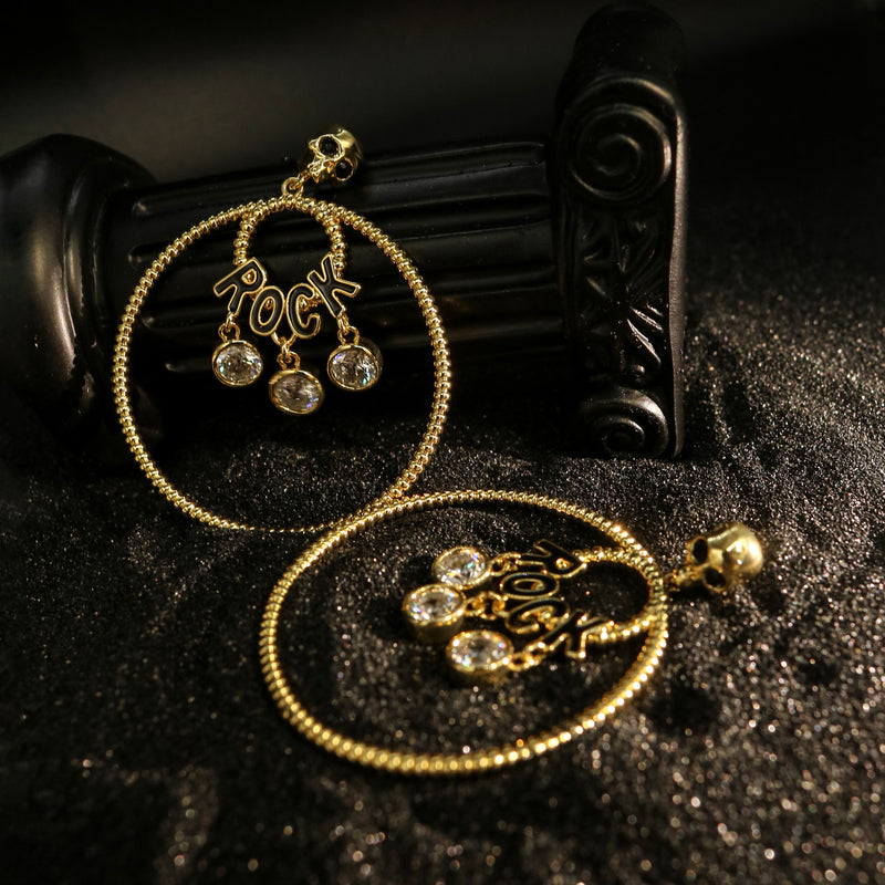 Zircon-Embellished ROCK Hoop Drop Earrings