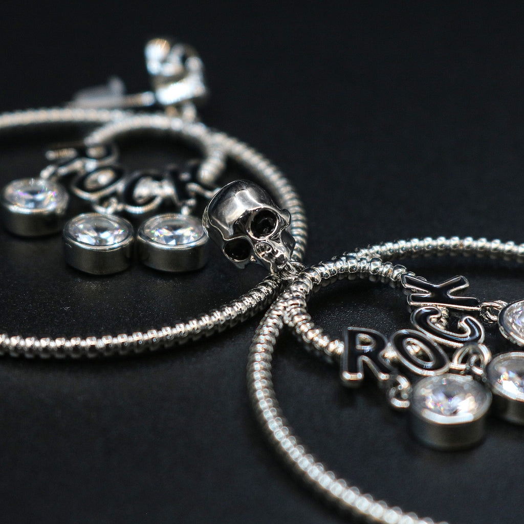 Zircon-Embellished ROCK Hoop Drop Earrings