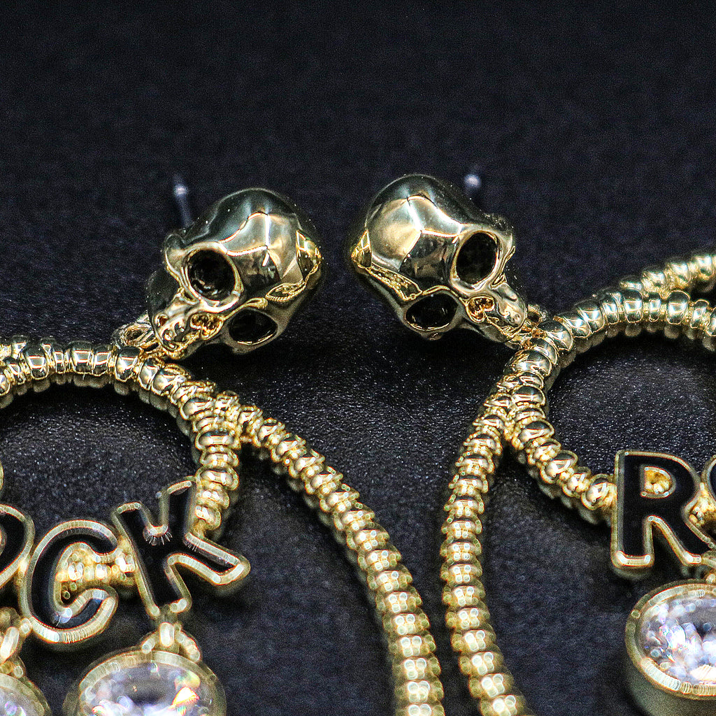 Zircon-Embellished ROCK Hoop Drop Earrings
