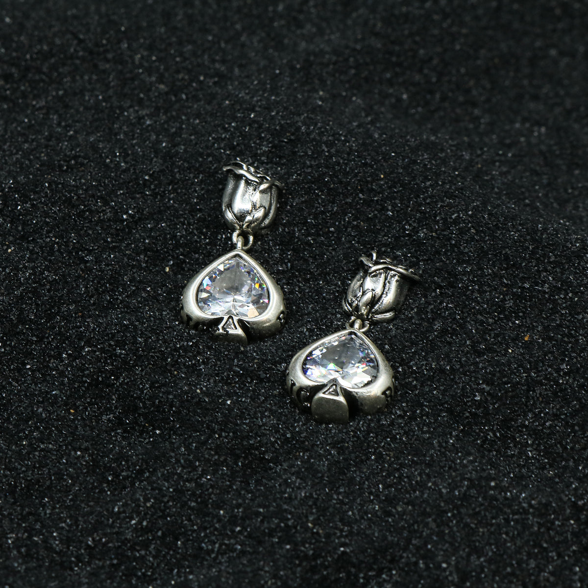 Cubic Zirconia Spade Drop Earrings