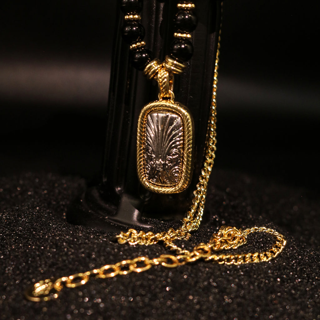 Obsidian Bead Relic Pendant Necklace
