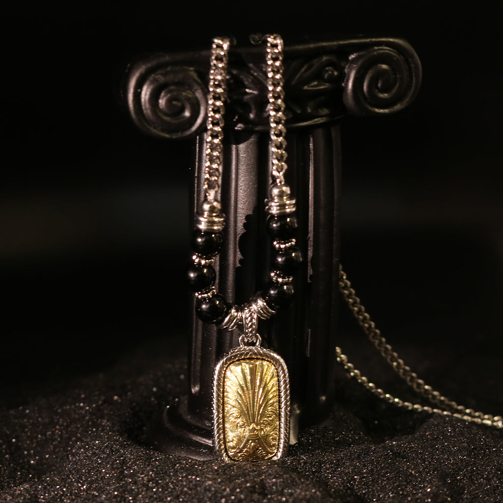 Obsidian Bead Relic Pendant Necklace
